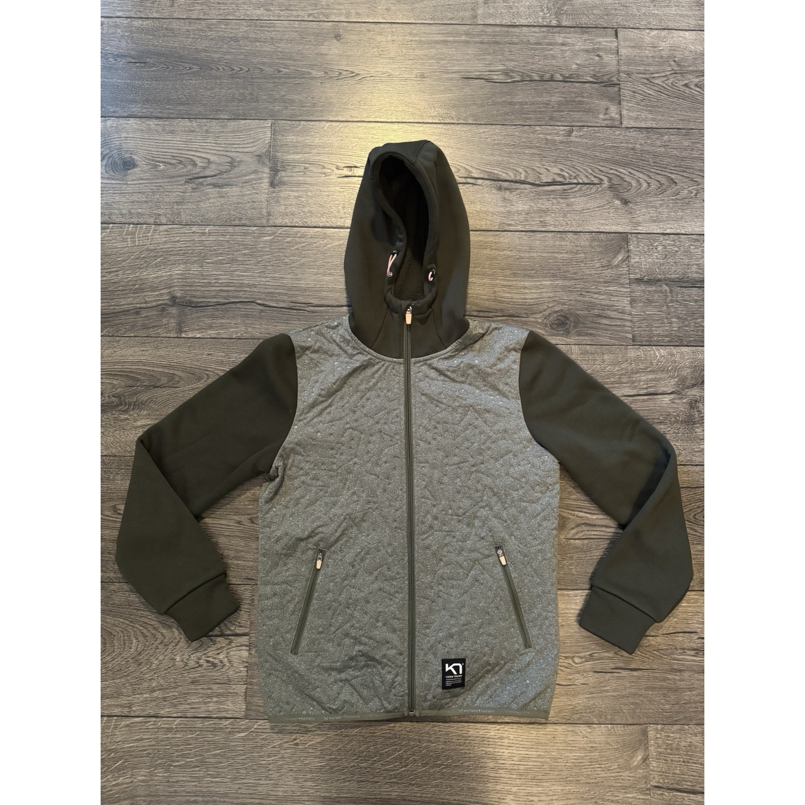 Kari Traa Hybrid Quilted Hoodie Jacket Womens Small Green Twotone